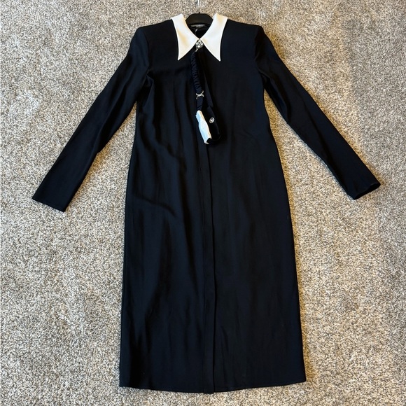 VERSACE CONTRAST-COLLAR SABLÉ MIDI SHIRT DRESS - Size 40 - NWT - Picture 4 of 13